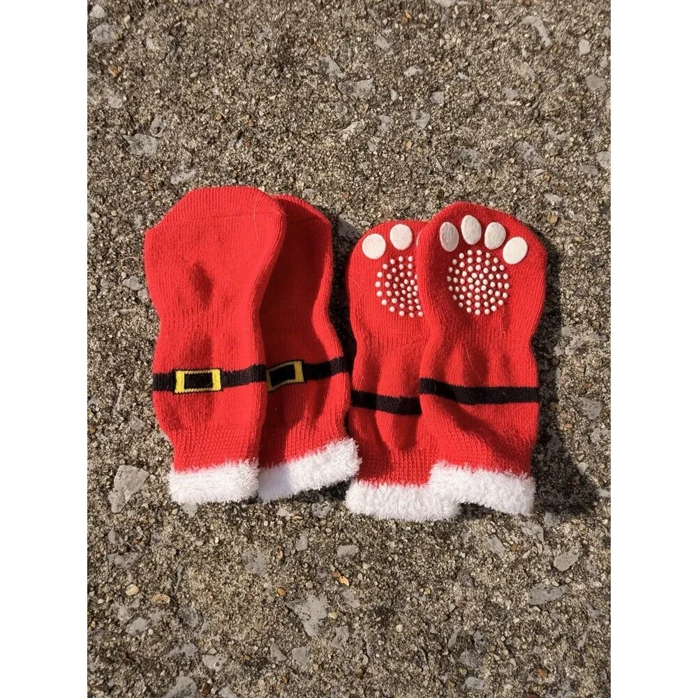Pup Crew Santa Paws Holiday Dog Socks - Non-Skid - Size Small